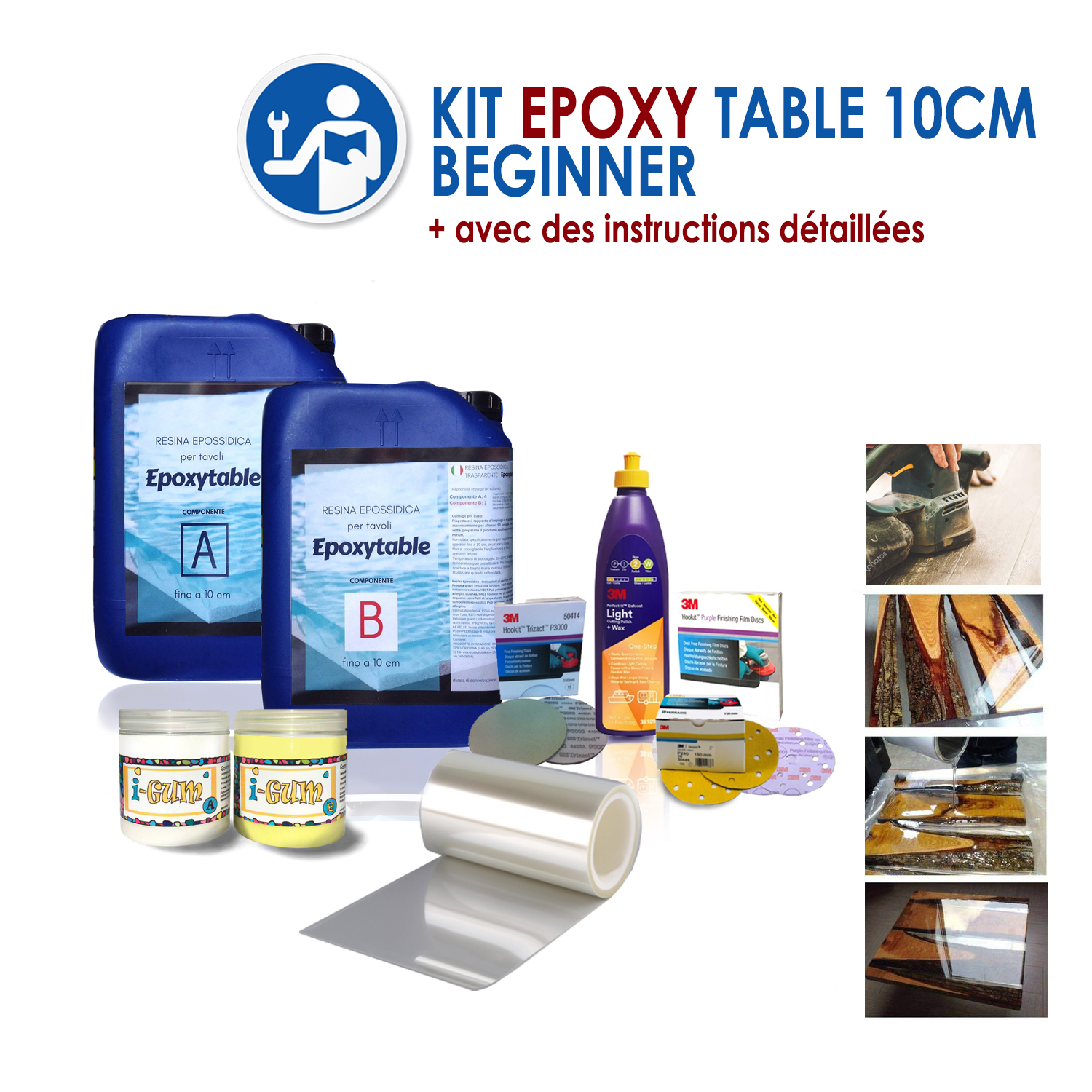 KIT COMPLET EPOXY TABLE 10CM BEGINNER POUR TABLES jusqu'à 10 cm