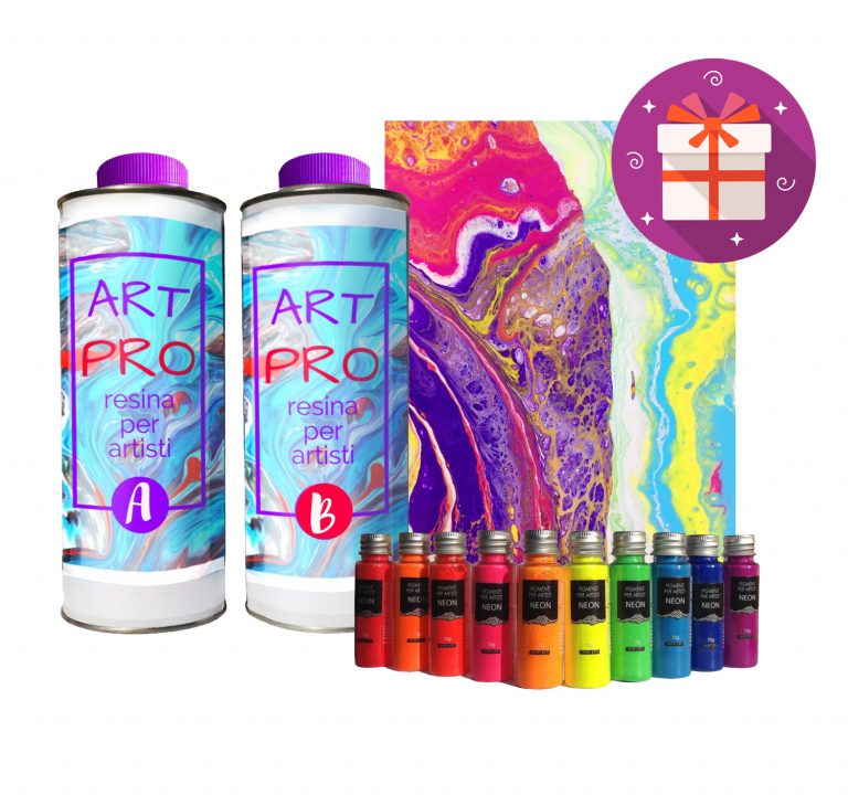 ART PRO RÉSINE TRANSPARENTE POUR LES ARTISTES 1.6 KG + SET PIGMENTS NEON + TOILE  EN CADEAU - IDEAL POUR RESINE-ART ET POUR ART - + TOILE RECTANGULAIRE (20x20cm) EN CADEAU