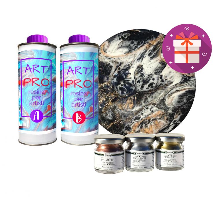 ART PRO RÉSINE TRANSPARENTE POUR LES ARTISTES 1.6 KG + KIT 3 PIGMENTS MÉTALLIQUES + TOILE  EN CADEAU - IDEAL POUR RESINE-ART ET POUR ART
