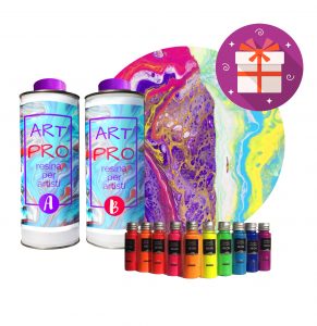 ART PRO RÉSINE TRANSPARENTE POUR LES ARTISTES 1.6 KG + SET PIGMENTS NEON + TOILE  EN CADEAU - IDEAL POUR RESINE-ART ET POUR ART