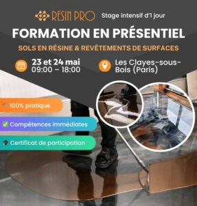 Formation SOLS EN RÉSINE & REVÊTEMENTS DE SURFACES – 23/24 Mai 2026 – Stage intensif d’1 jour (Paris)