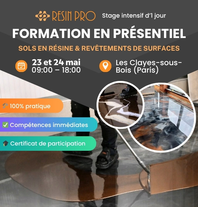 Formation SOLS EN RÉSINE & REVÊTEMENTS DE SURFACES – 23/24 Mai 2026 – Stage intensif d’1 jour (Paris)