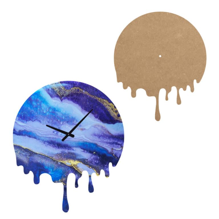 Tableau en bois (MDF) pour horloge murale surréaliste en résine D.40cm + UNE PLANCHE EN CADEAU